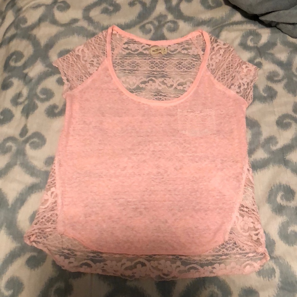 Pink hollister shirt with see through back